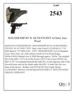 MAUSER/IMP BY R. GUNS P38 BYF 44 Semi Auto Pistol