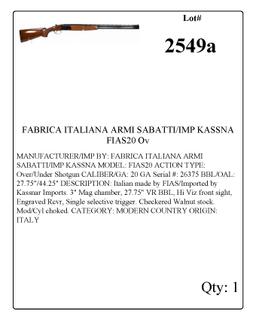 FABRICA ITALIANA ARMI SABATTI/IMP KASSNA FIAS20 Over/Under 20 GA