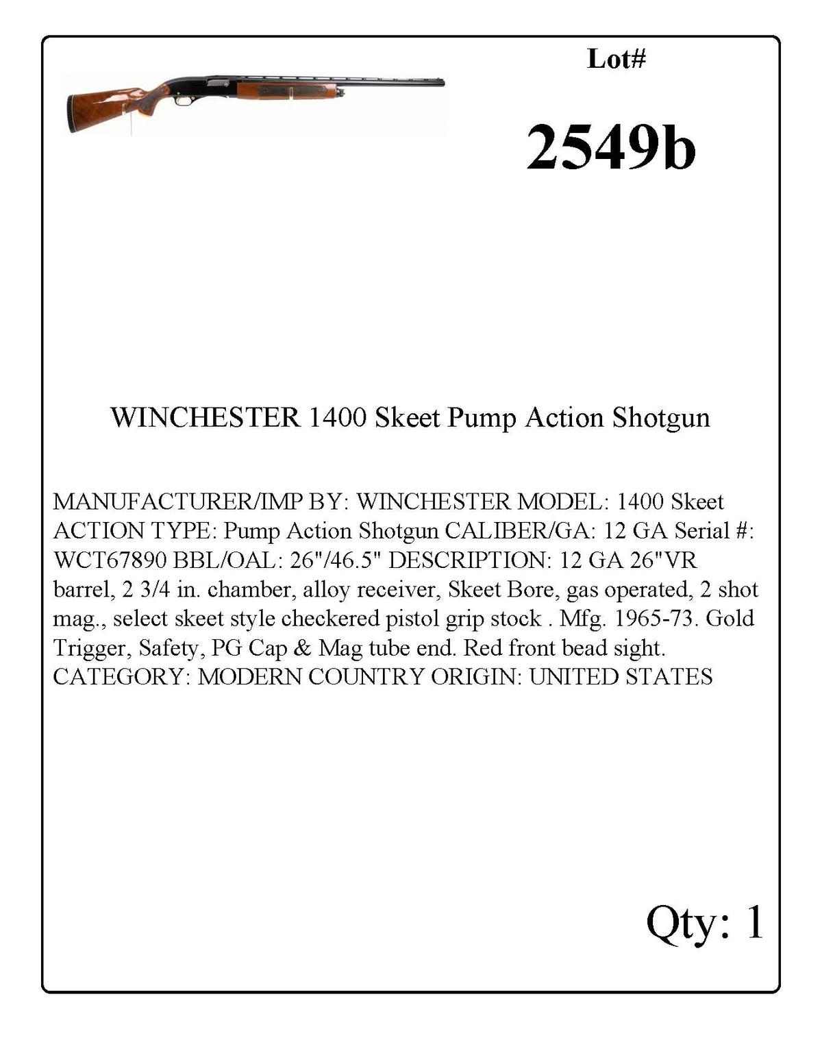 WINCHESTER 1400 Skeet Semi Auto Shotgun 12 GA