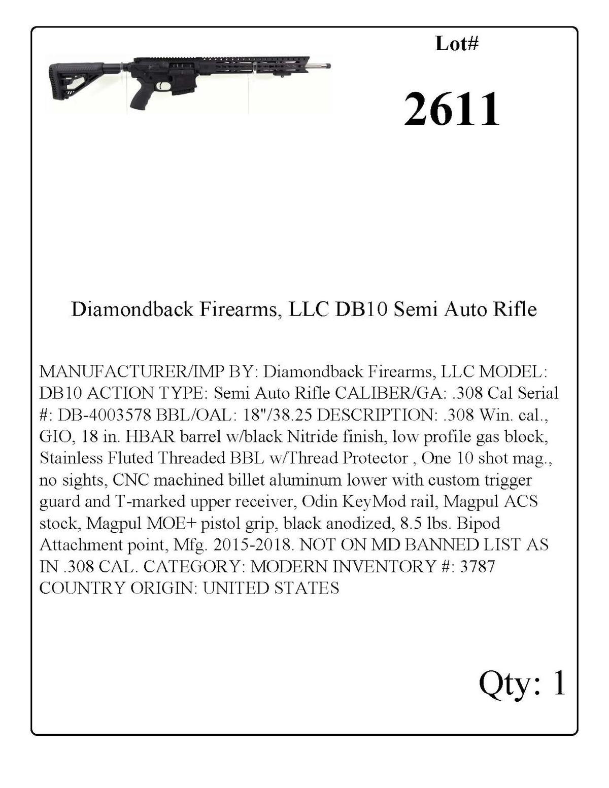 Diamondback Firearms, LLC DB10 Semi Auto Rifle