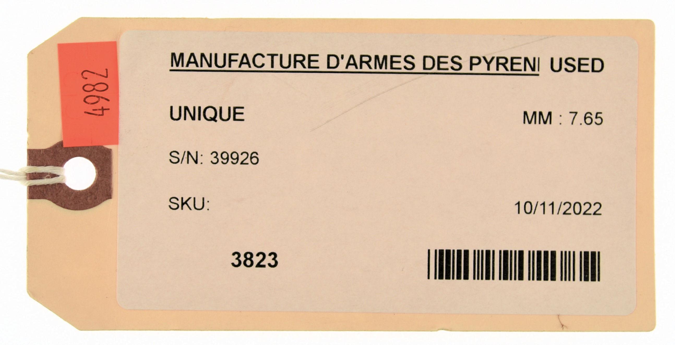 MANUFACTURE D'ARMES DES PYRENEES HENDAYE Unique Semi Auto Pistol