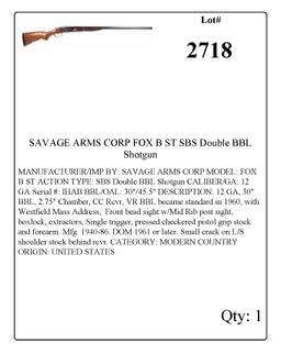 SAVAGE ARMS CORP FOX B ST SBS Double BBL Shotgun 12 GA