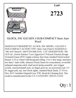 GLOCK, INC G42 GEN 4 SUB-COMPACT Semi Auto Pistol .380 ACP