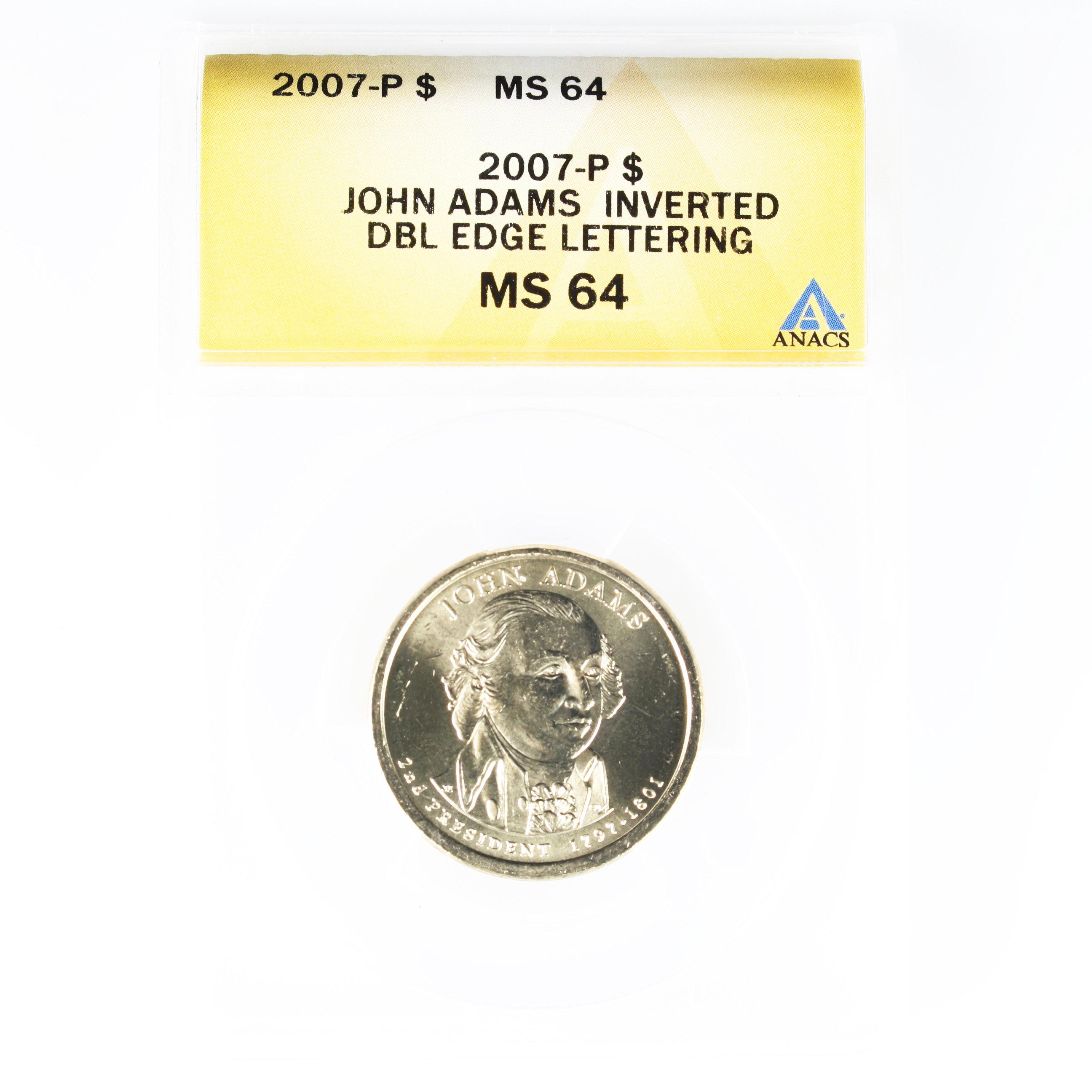 Certified 2007-P error U.S. John Adams presidential dollar