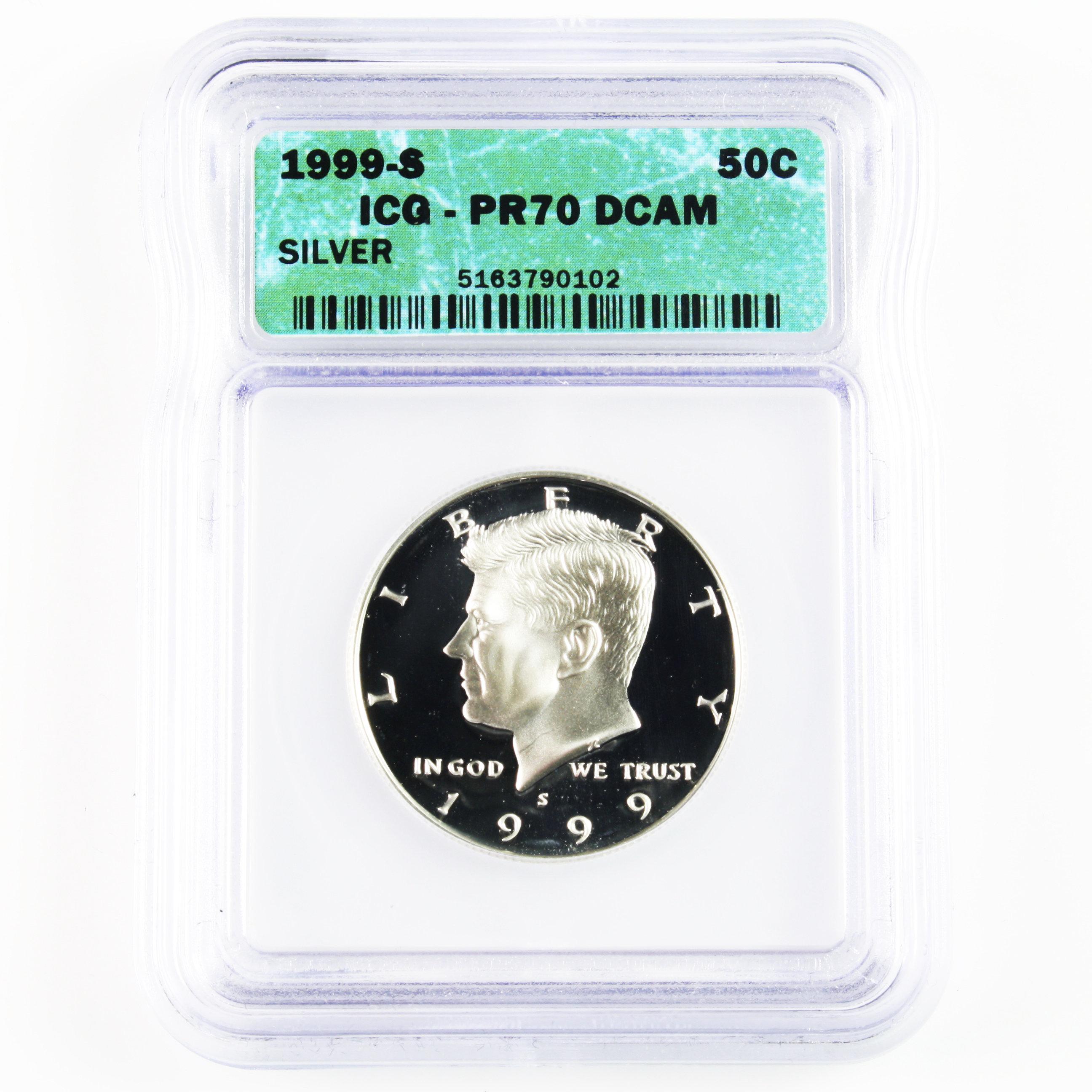 Certified 1999-S U.S. proof silver Kennedy half dollar