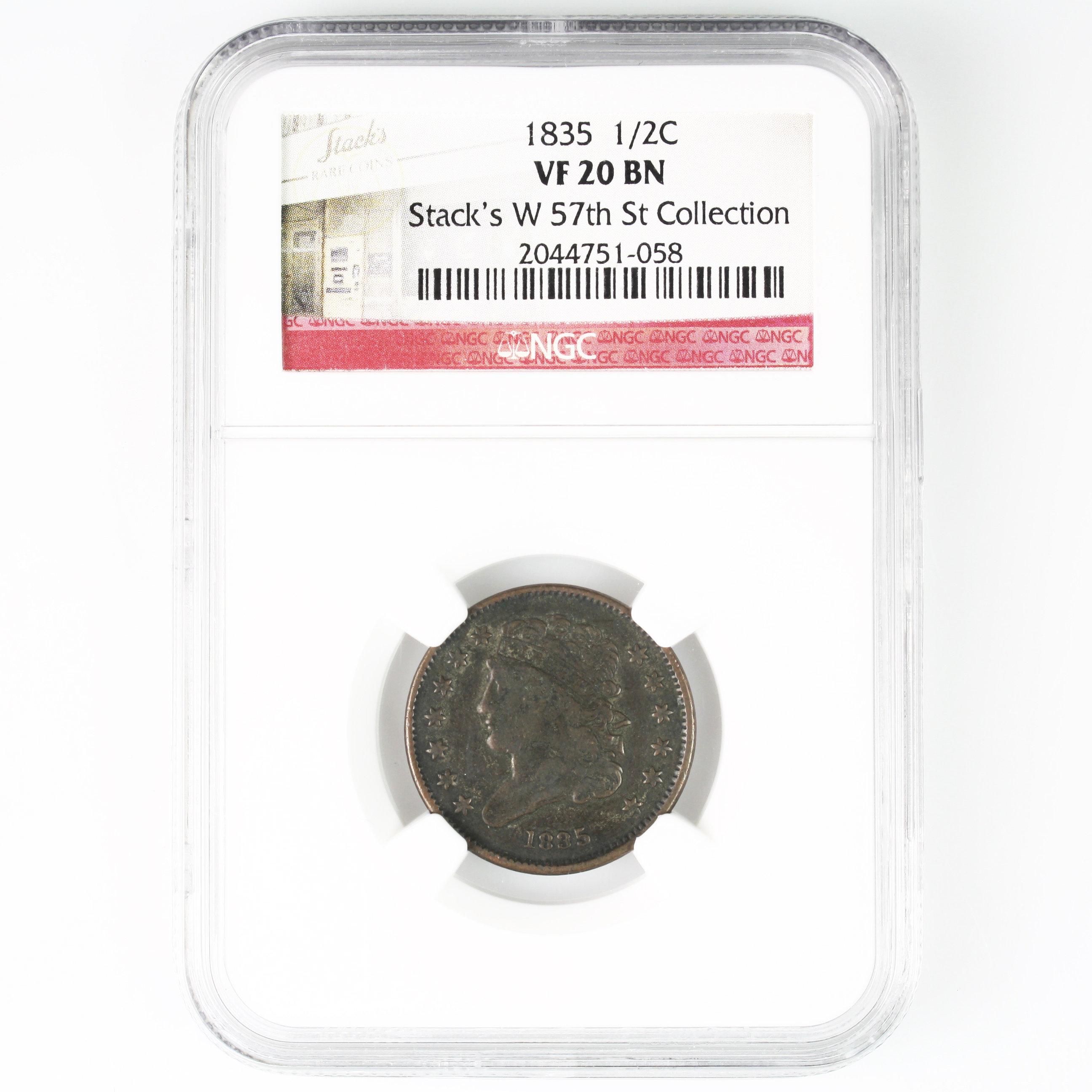 Certified 1835 U.S. classic half cent