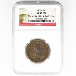 Certified 1853 U.S. braided hair large cent