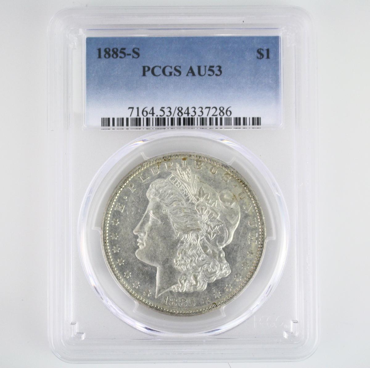 Certified 1885-S U.S. Morgan silver dollar
