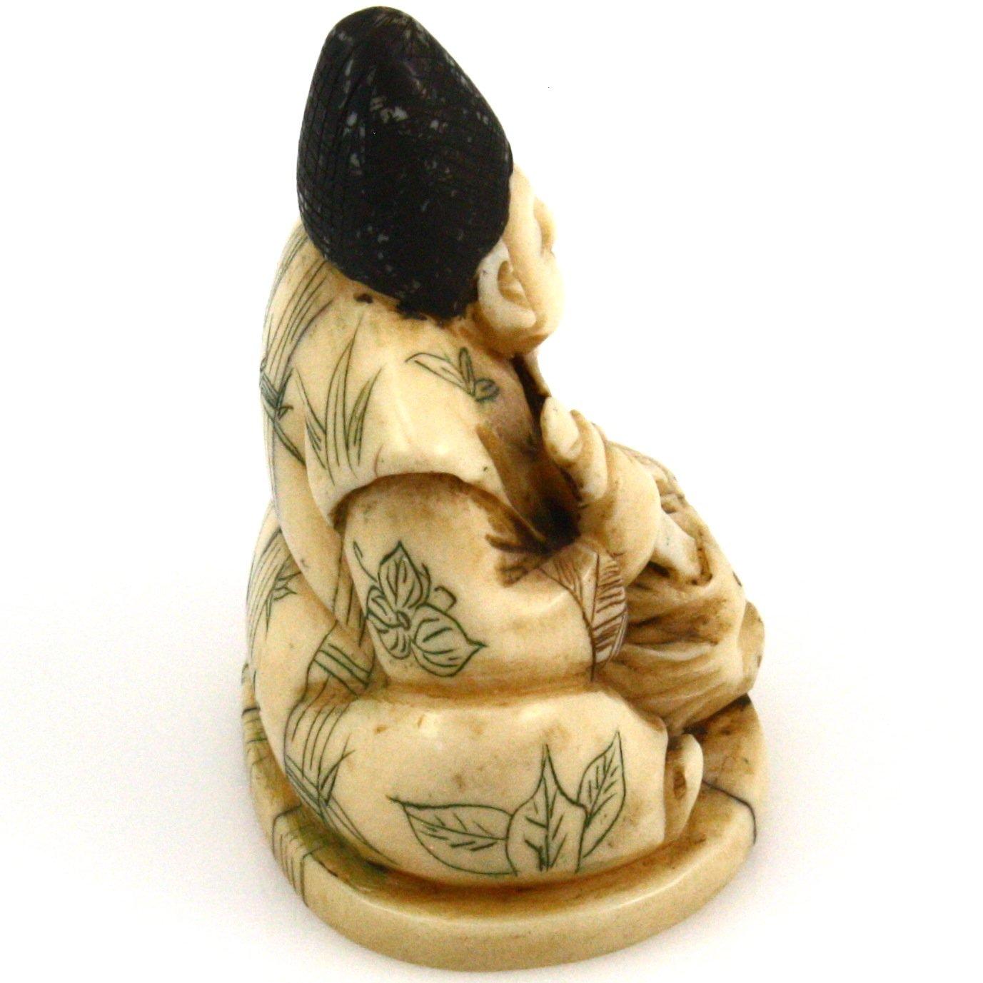 Vintage genuine hand-carved ivory Chinese man playing with rats figurine
