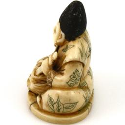 Vintage genuine hand-carved ivory Chinese man playing with rats figurine