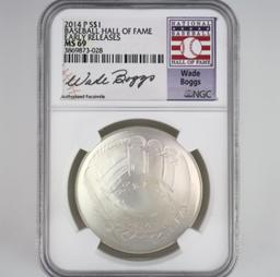 Certified 2014-P U.S. Wade Boggs Baseball Hall of Fame commemorative silver dollar