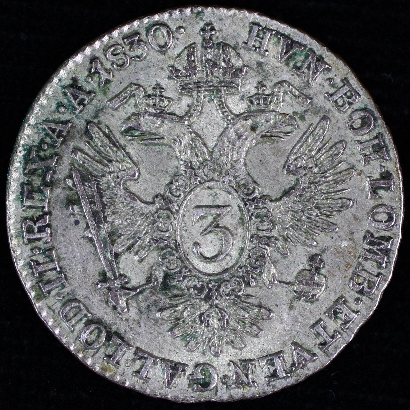 1830A Austria 3 silver 3 kreuzer