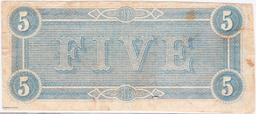 1864 Confederate States of America $5 banknote