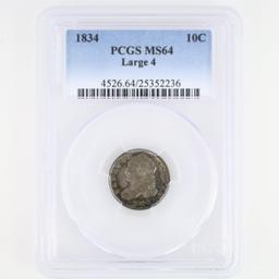 Certified 1834 large 4 U.S. capped bust dime