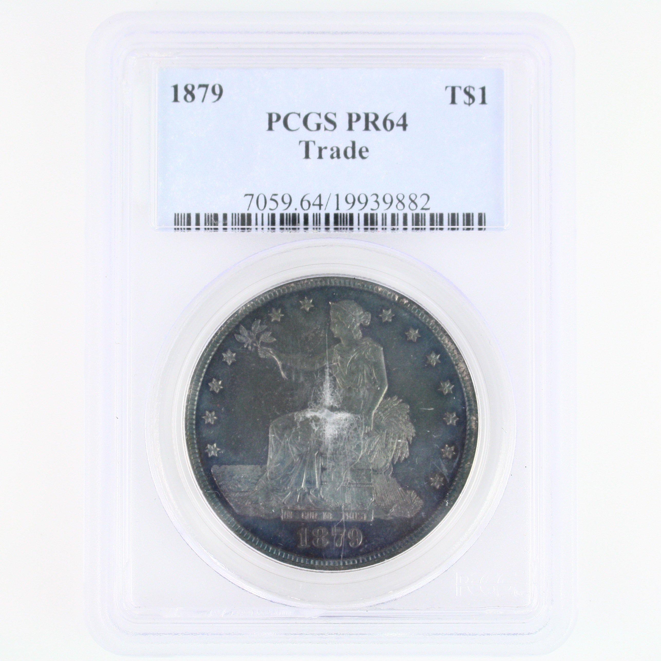 Certified 1879 U.S. proof seated Liberty silver dollar