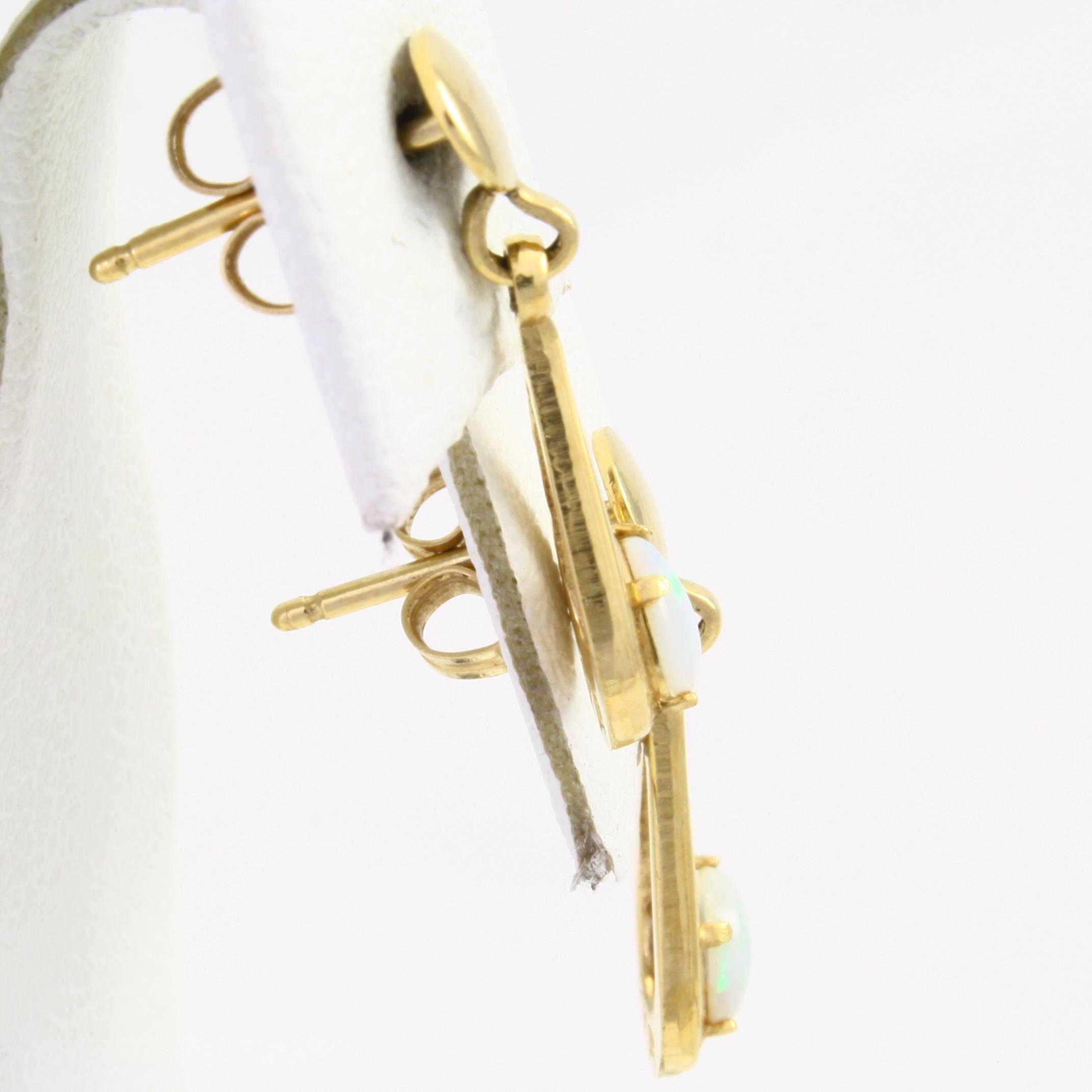 Pair of estate 14K yellow gold opal dangle earrings