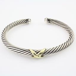 Authentic estate David Yurman 14K yellow gold & sterling custom-made large X cable cuff bracelet