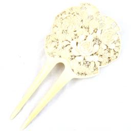 Impressive antique genuine ivory intricately carved floral motif hair comb