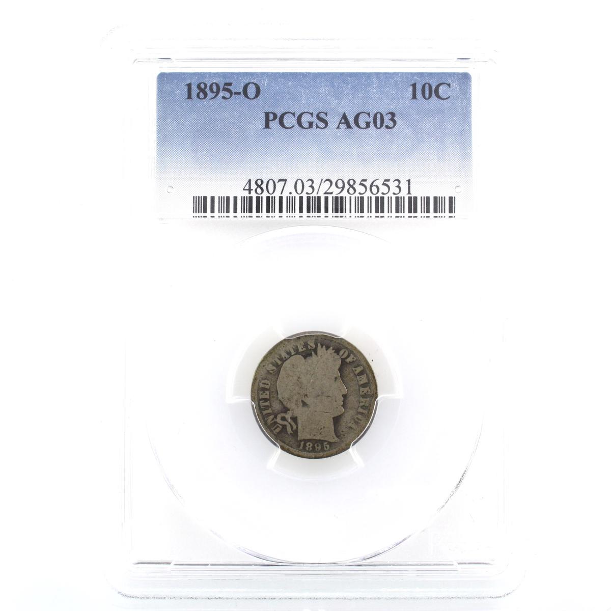 Certified 1895-O U.S. Barber dime