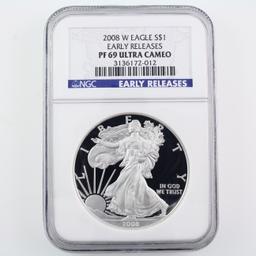 Certified 2008-W U.S. proof American Eagle silver dollar
