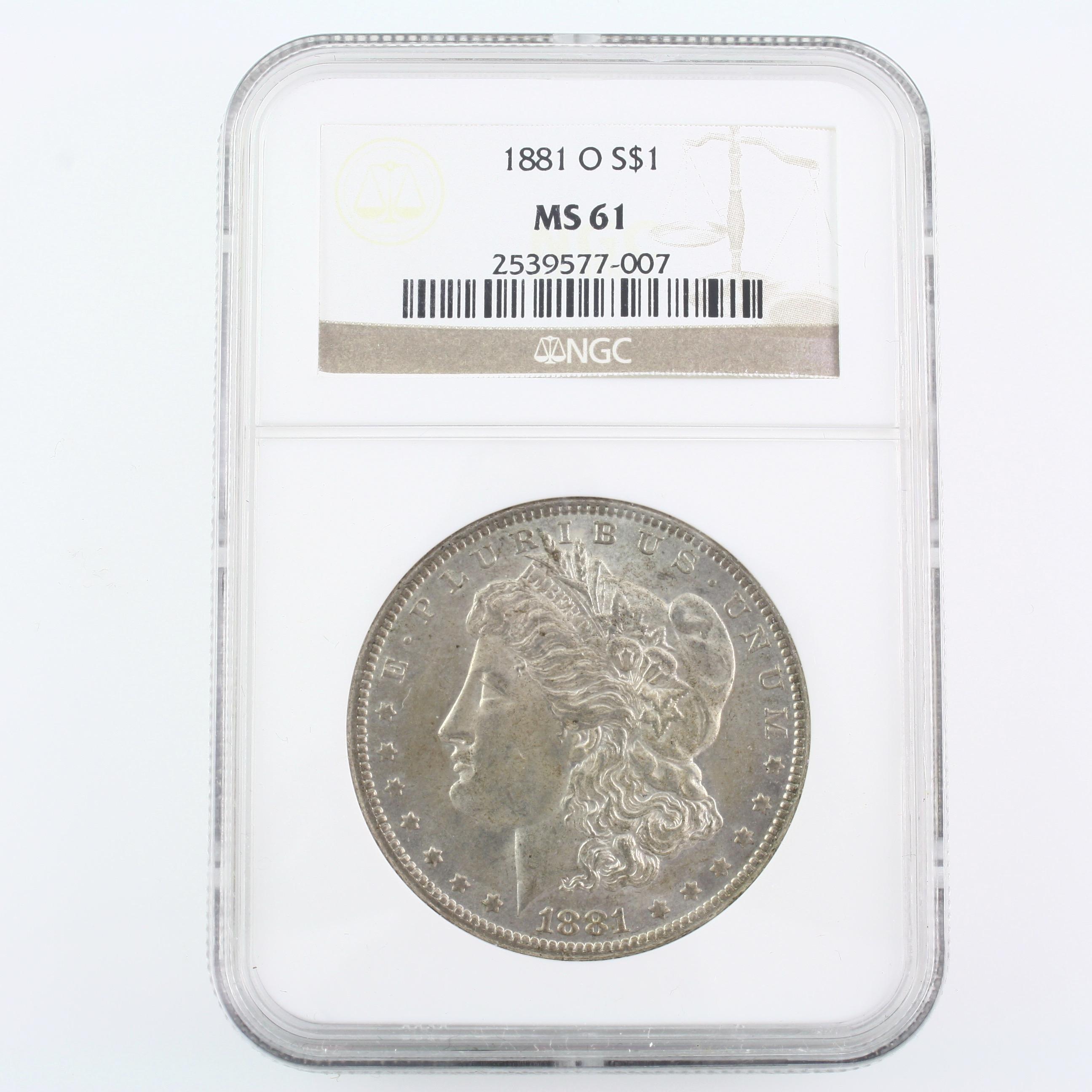 Certified 1881-O U.S. Morgan silver dollar