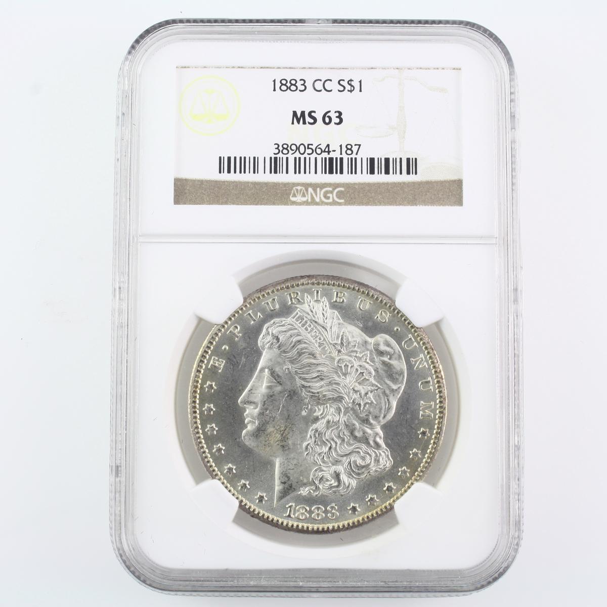 Certified 1883-CC U.S. Morgan silver dollar