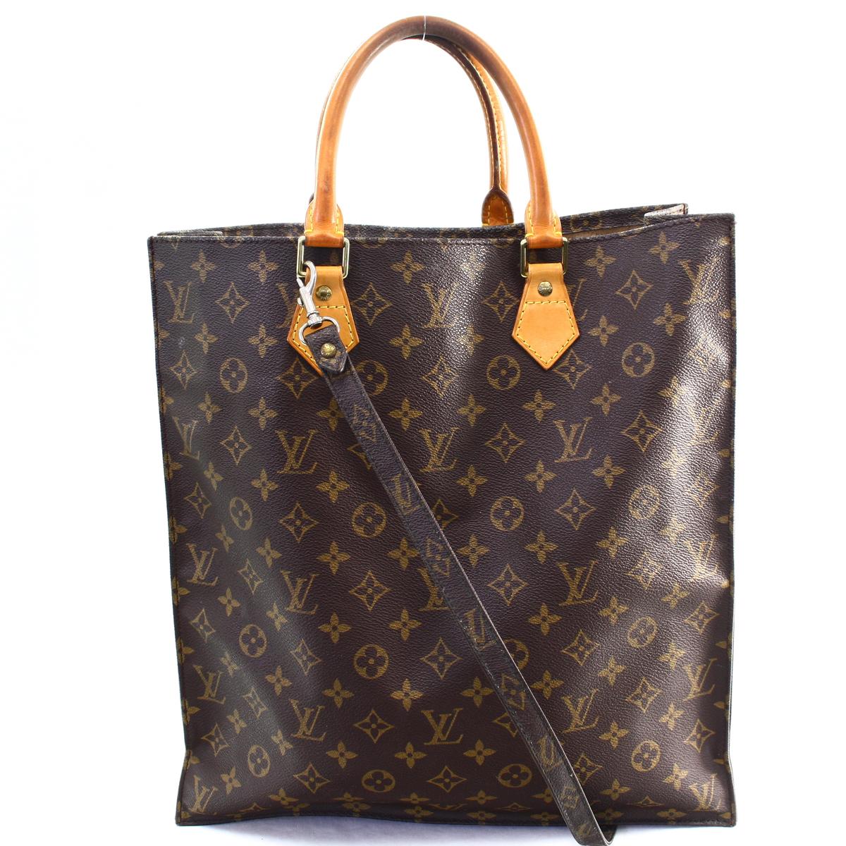 Authentic estate Louis Vuitton monogram canvas & leather Sac Plat tote