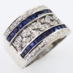 Estate Le Vian 18K white gold diamond & natural sapphire wide band ring