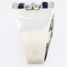 Estate Le Vian 18K white gold diamond & natural sapphire wide band ring