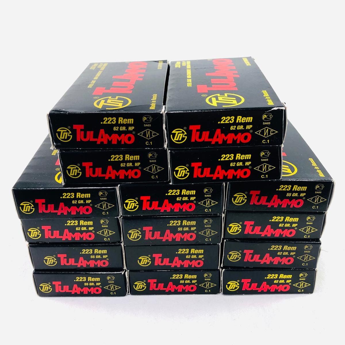 Lot of 320 rounds of boxed TulAmmo .223 Rem 62 grain HP steel ammo