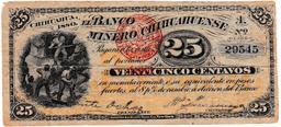 1880 Chihuahua [Mexico] Banco Minero Chihuahuense 25 centavo banknote