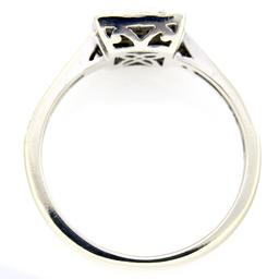 Estate 10K white gold white & blue diamond halo ring