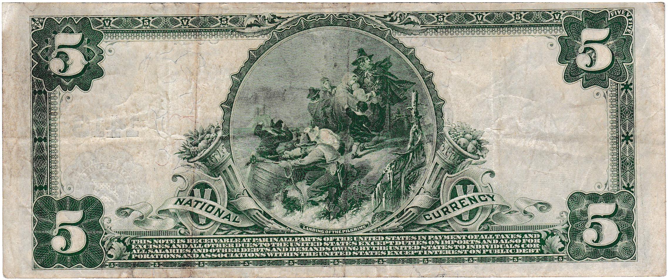 1902 U.S. large size $5 First National Bank of Baltimore national currency banknote