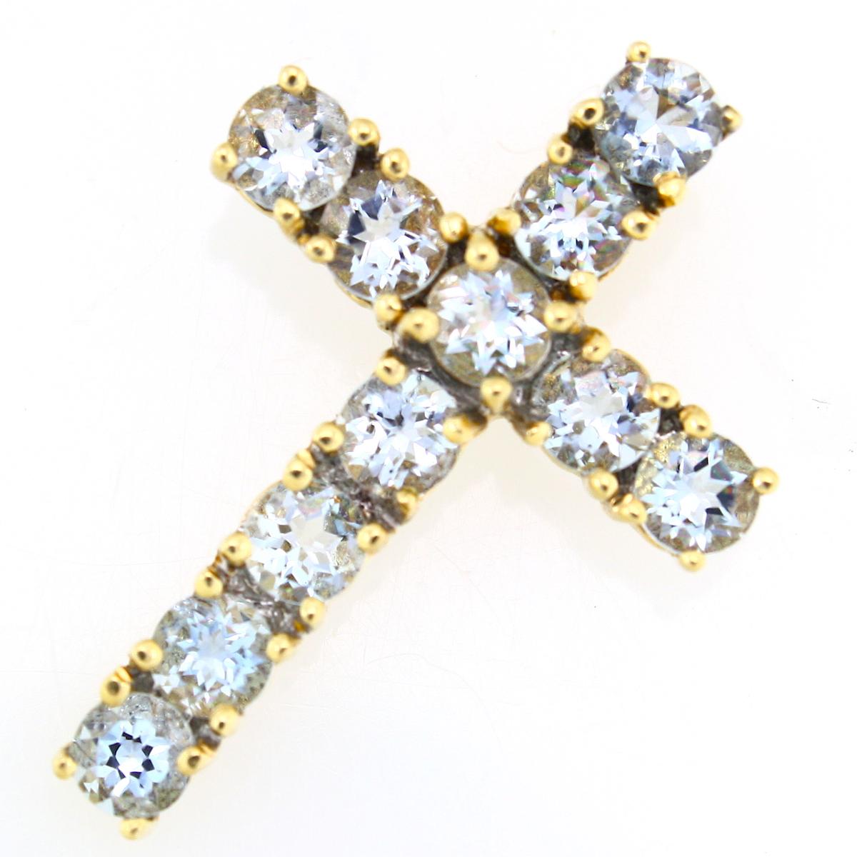 Estate 14K yellow gold aquamarine cross pendant