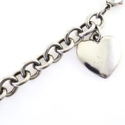 Estate James Avery sterling silver classic cable chain & heart charm bracelet