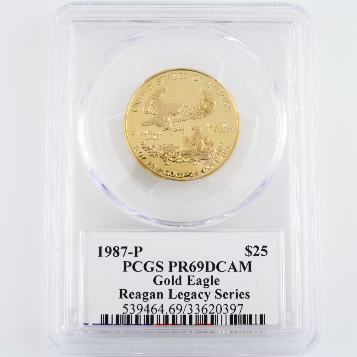 Certified 1987-P U.S. autographed proof 1/2oz $25 American Eagle gold coin