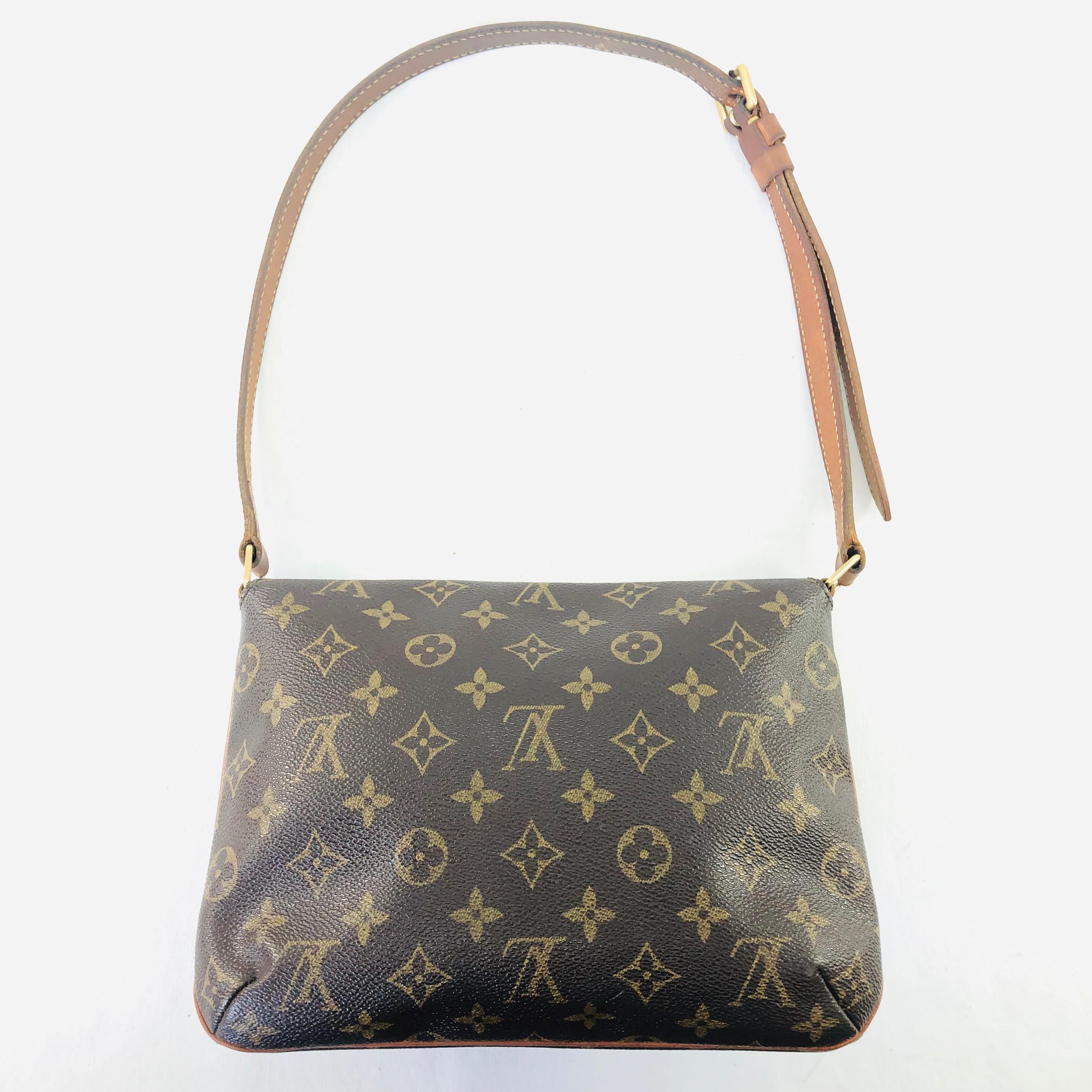 Authentic estate Louis Vuitton "Musette Tango" canvas & leather shoulder bag