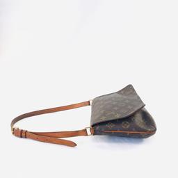 Authentic estate Louis Vuitton "Musette Tango" canvas & leather shoulder bag
