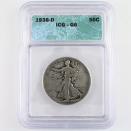 Certified 1938-D U.S. walking Liberty half dollar