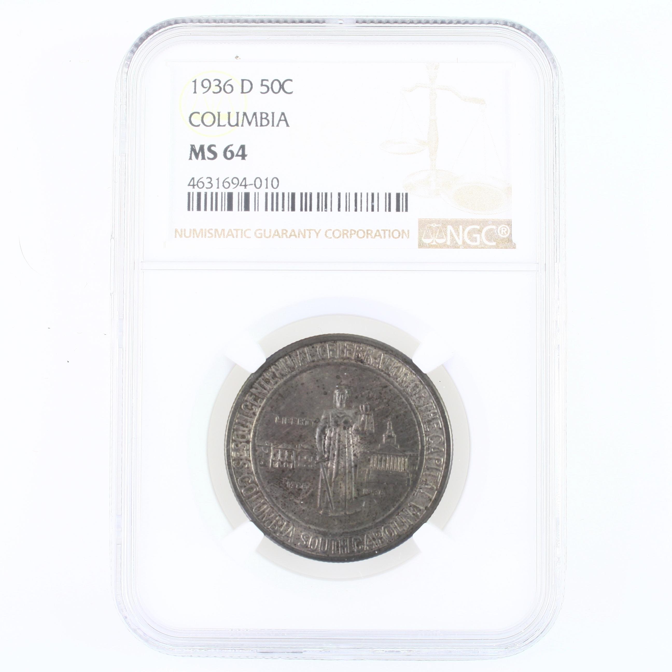 Certified 1936-D U.S. Columbia commemorative half dollar