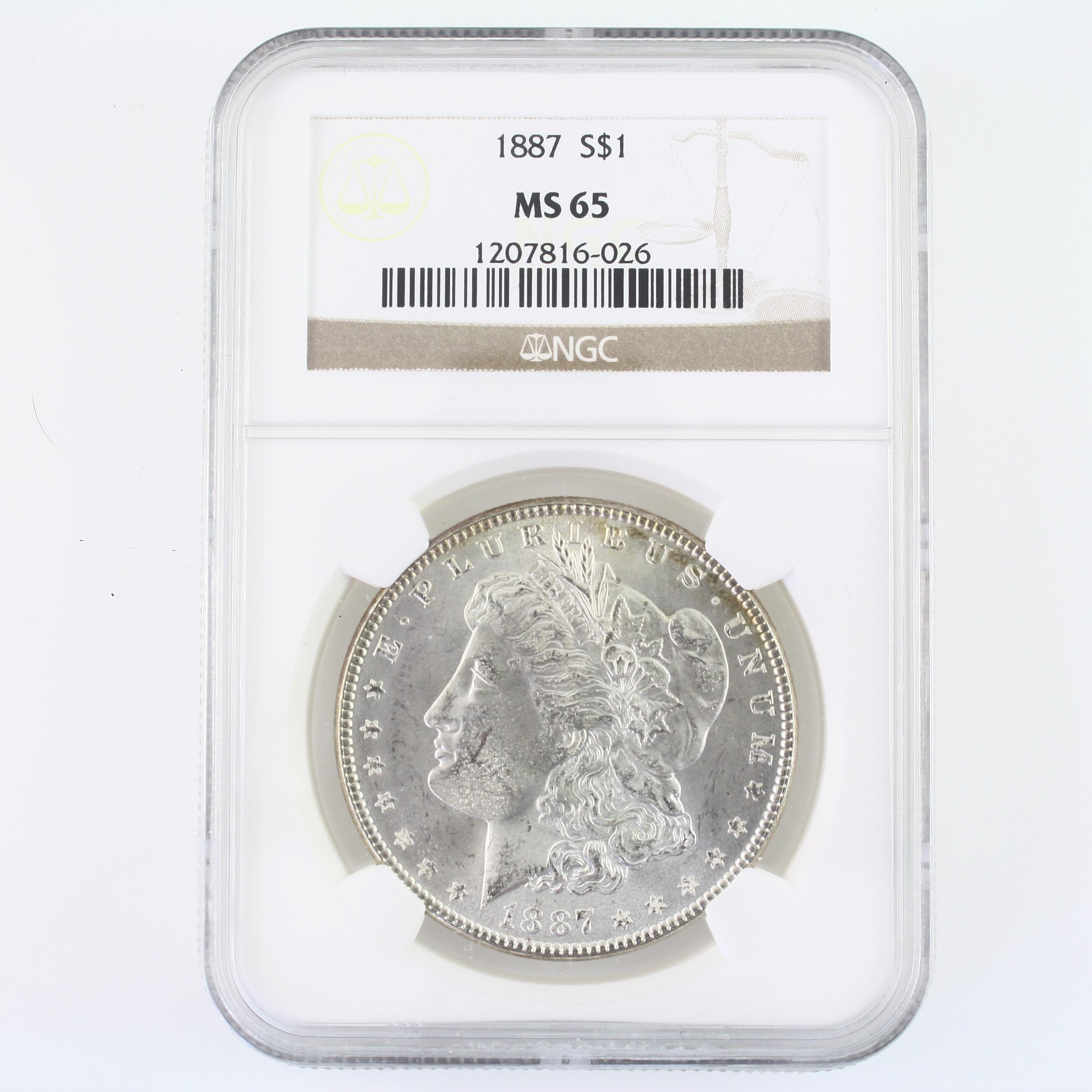 Certified 1887 U.S. Morgan silver dollar