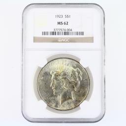 Certified 1923 U.S. peace silver dollar