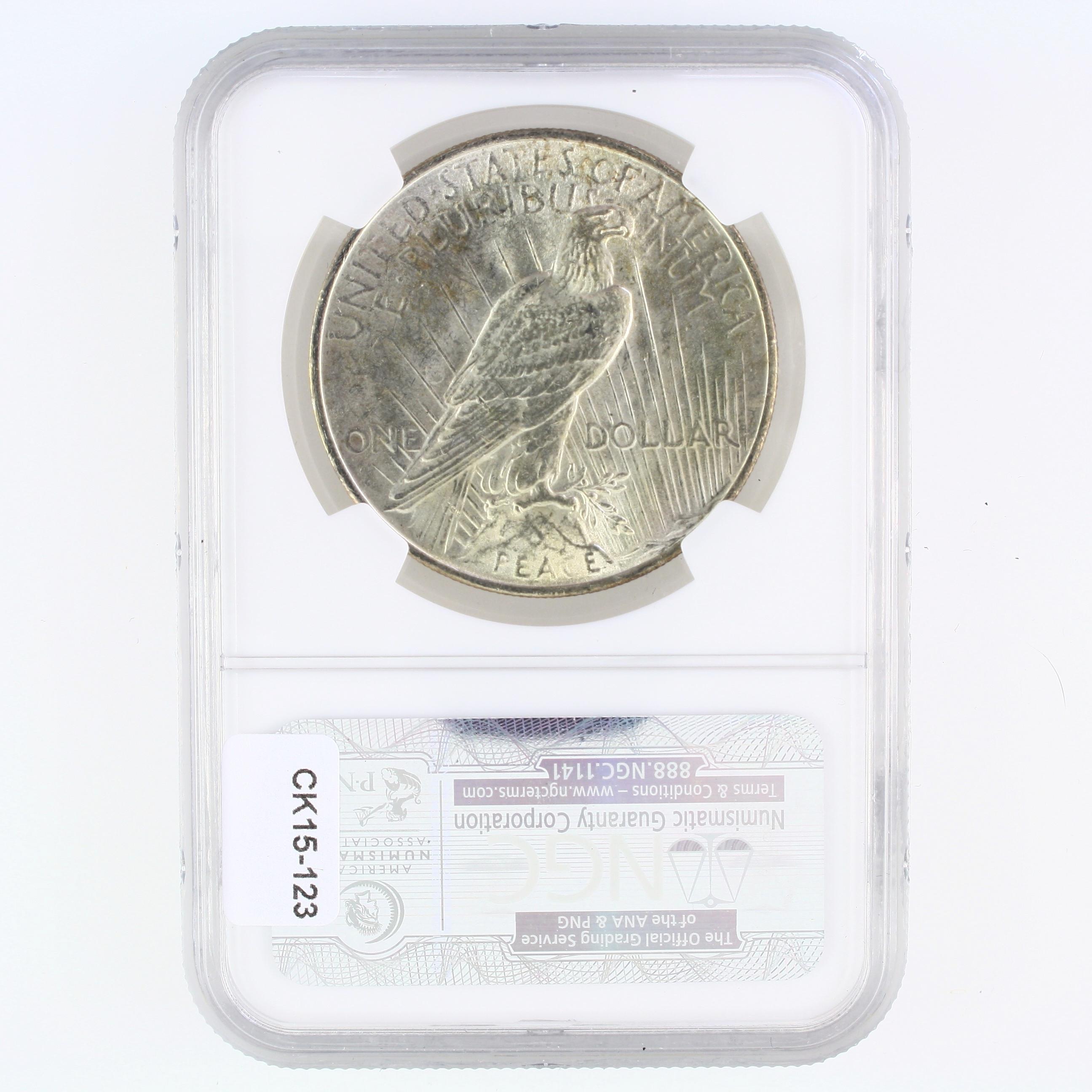 Certified 1923 U.S. peace silver dollar