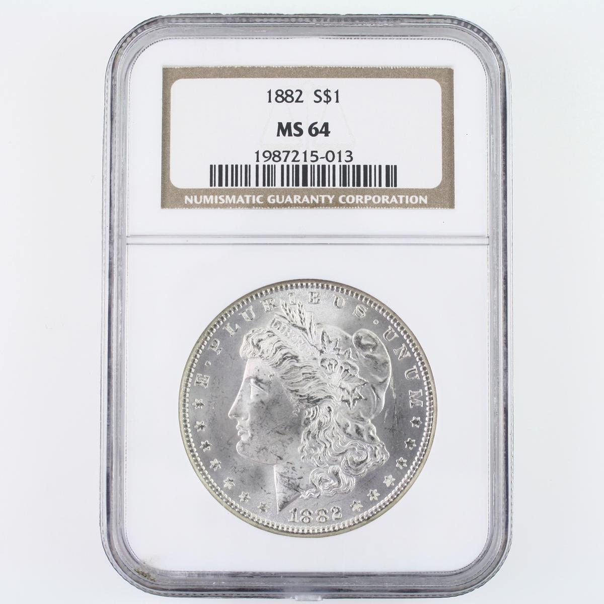 Certified 1882 U.S. Morgan silver dollar