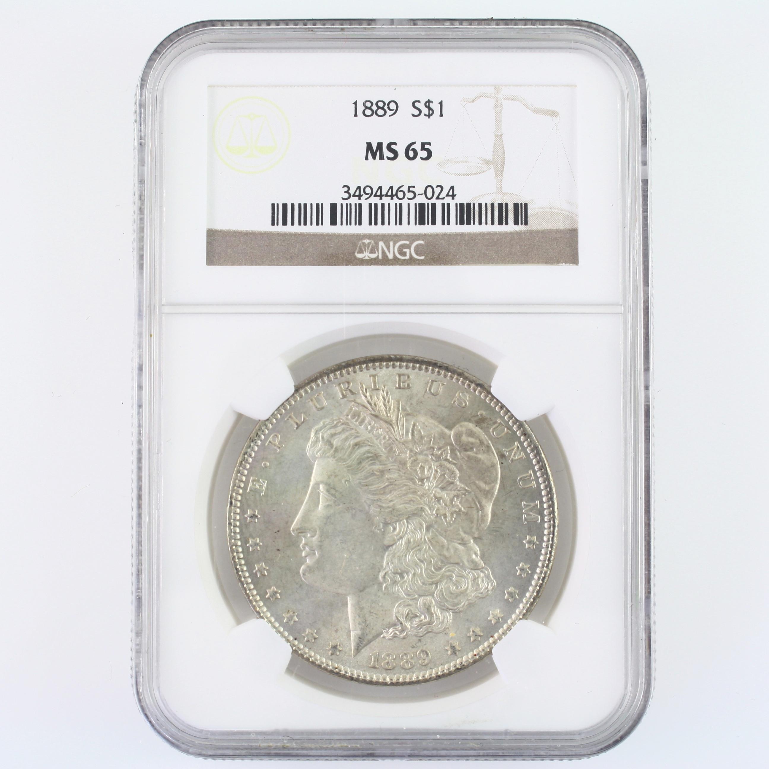 Certified 1889 U.S. Morgan silver dollar