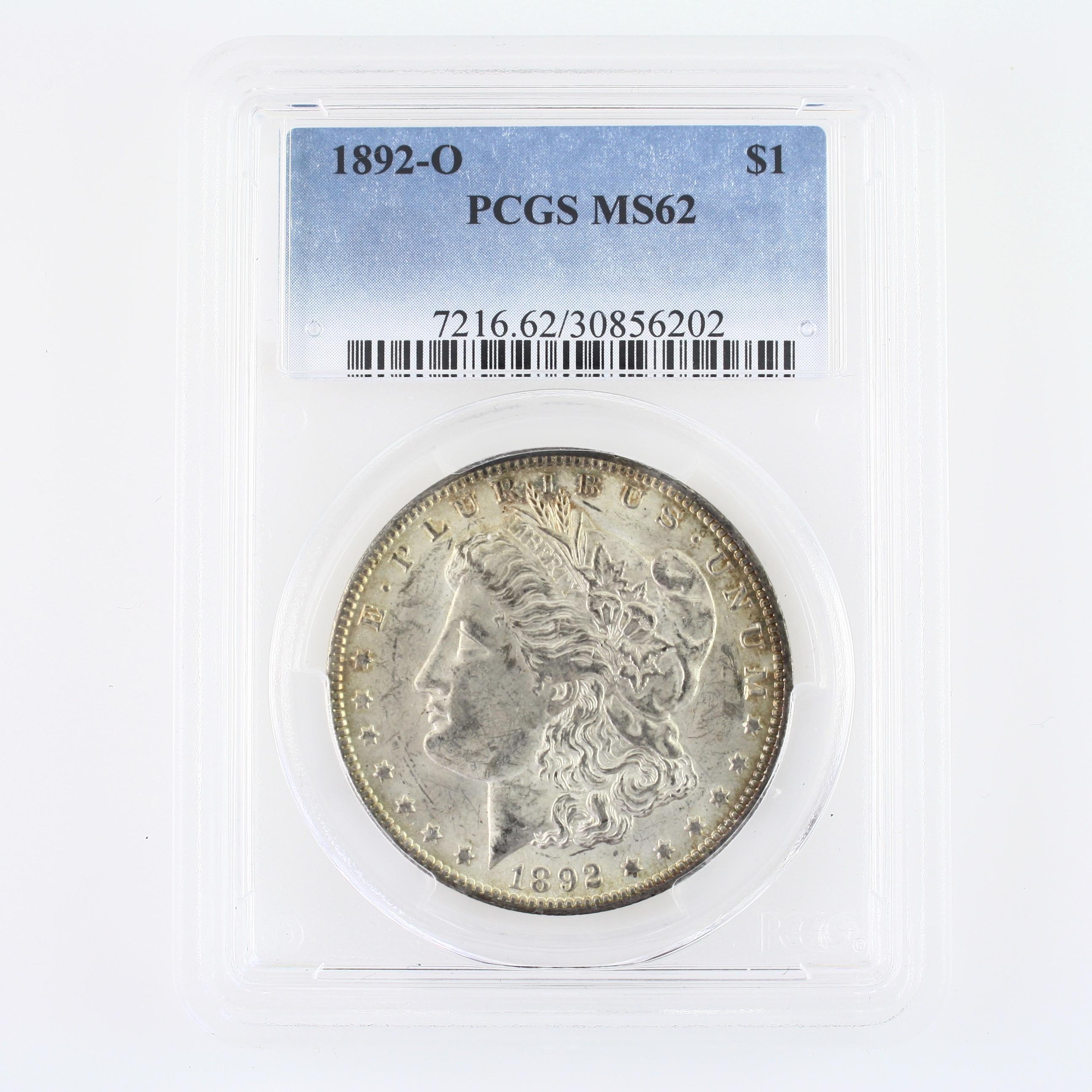 Certified 1892-O U.S. Morgan silver dollar