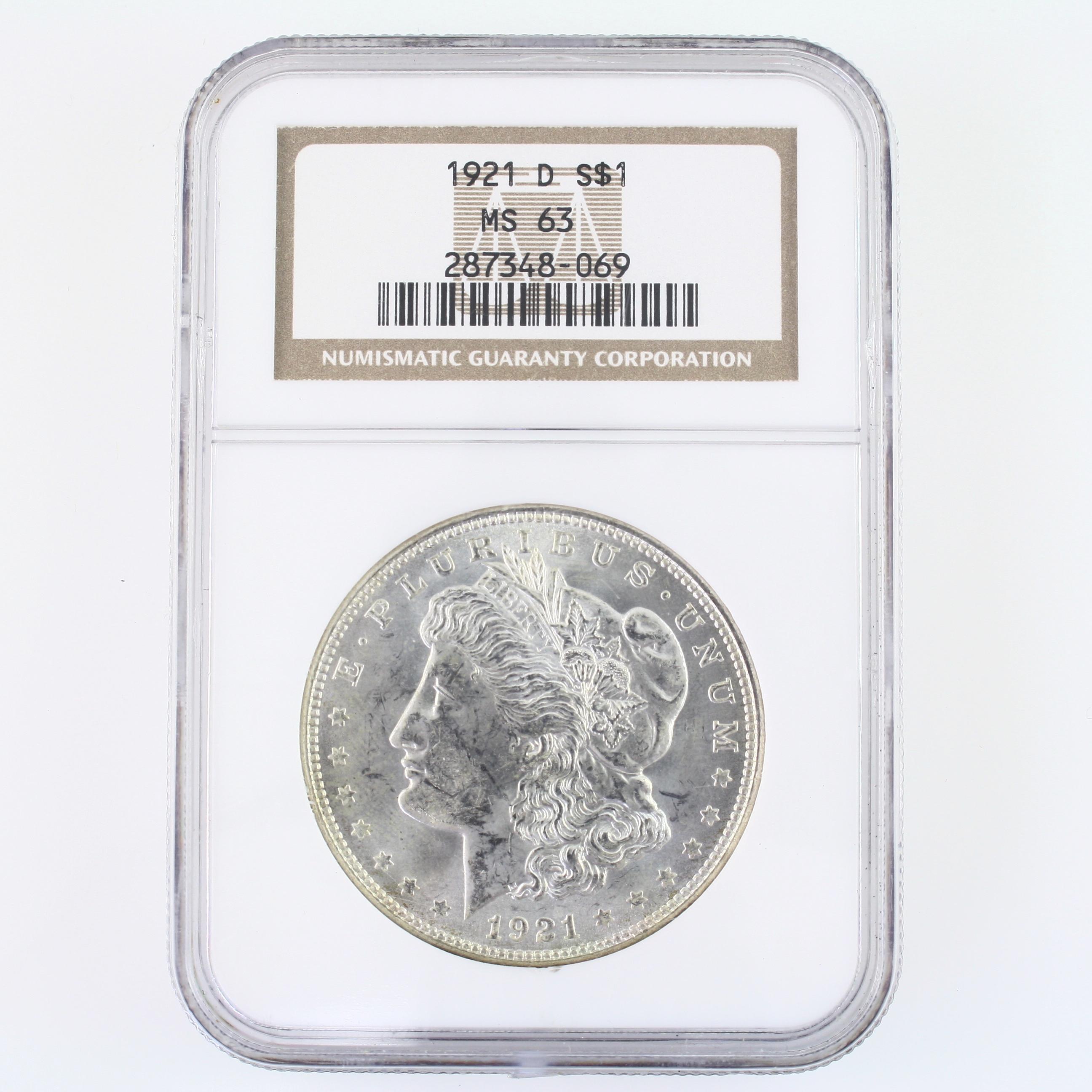 Certified 1921-D U.S. Morgan silver dollar