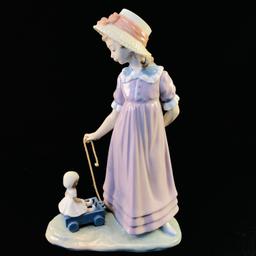 Estate Lladro #5044 "Pulling Doll's Carriage" porcelain figurine with original box