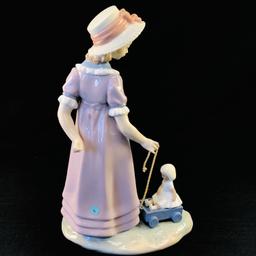 Estate Lladro #5044 "Pulling Doll's Carriage" porcelain figurine with original box