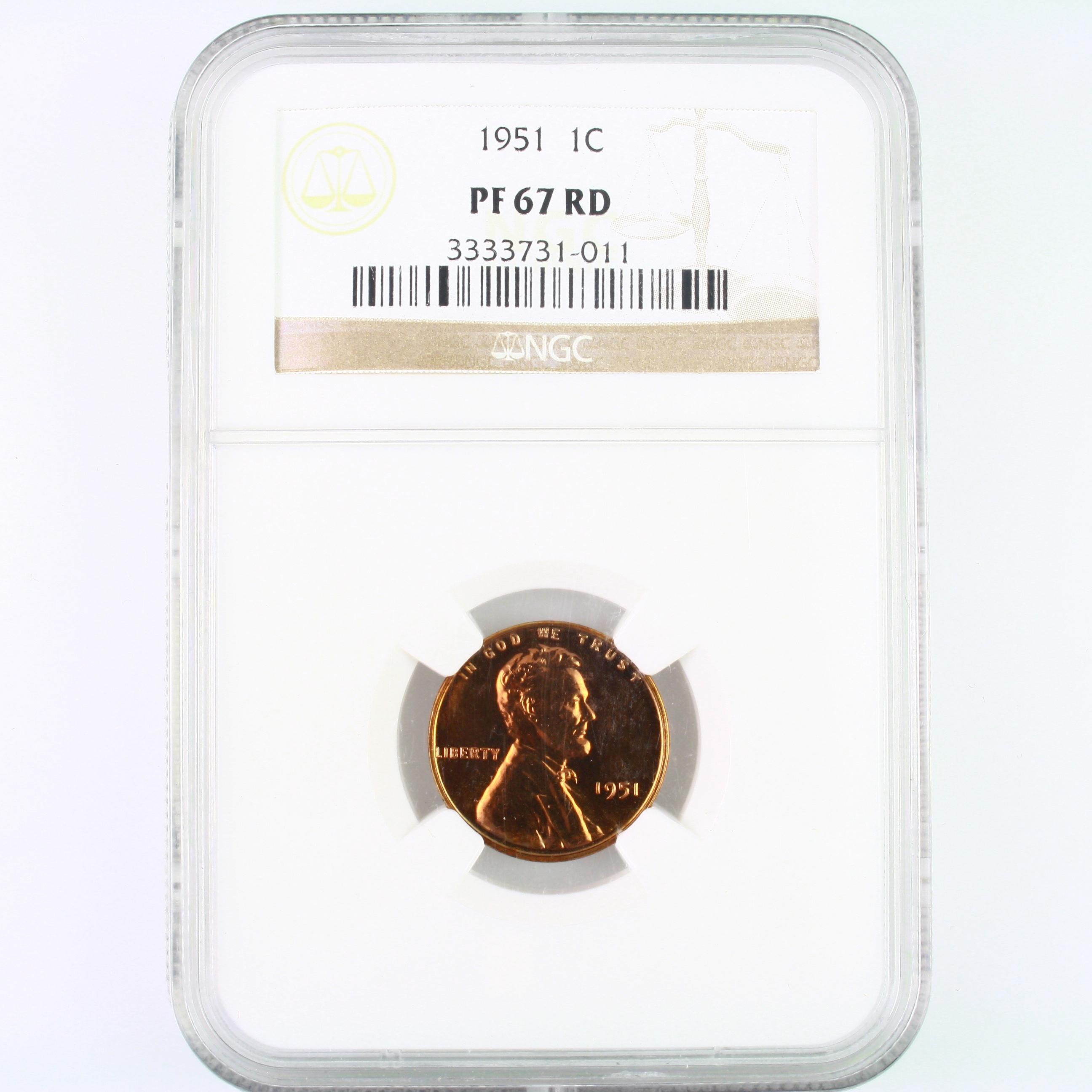 Certified 1951 proof U.S. Lincoln cent